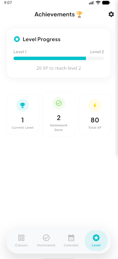Level view of the mobile app